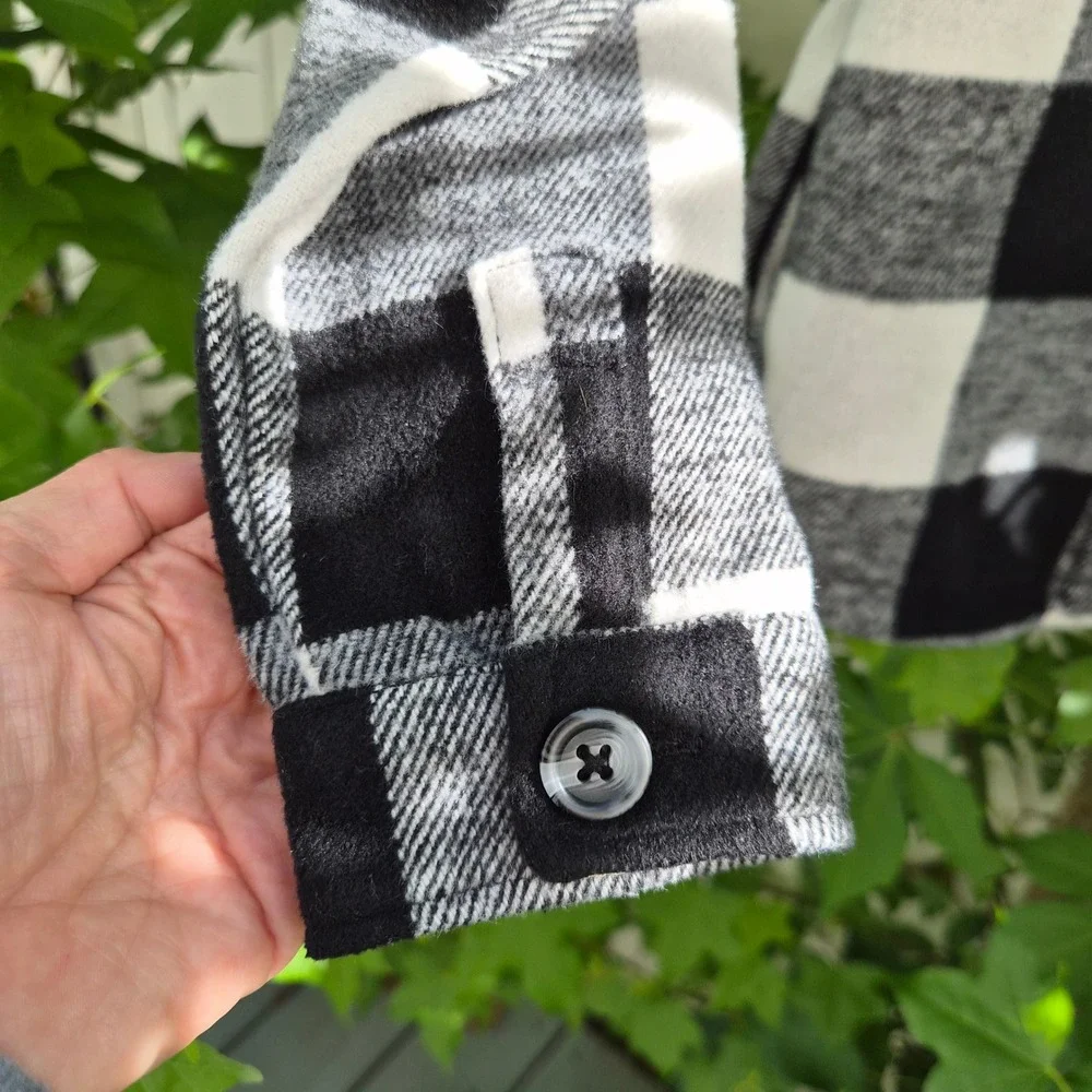 Lily & Dan Kids Buffalo Plaid Shacket Black White Button Up S Cabincore